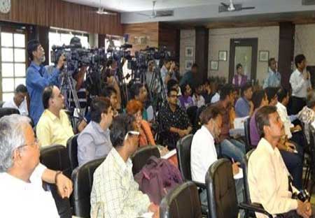 Gathering in the  press conference to release IT security handbook by ISOEH on eve of the World Telecom Day